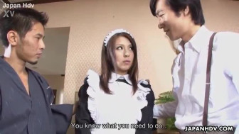 Oriental maid sucking a penis then gets a facial
